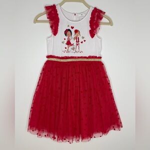 Tommy Bahama Dress Girls Sz 7 Red Hearts Gold Tutu Tulle Ruffle Valentine Party